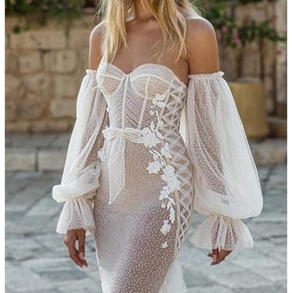 Accessories - Dot mesh Bridal sleeves puff sleeves wedding dress